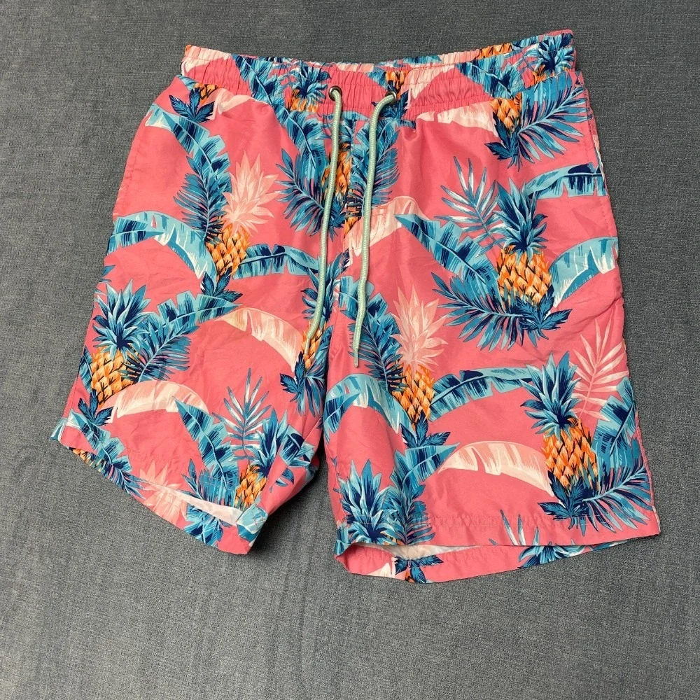 Club Room Board Shorts Mens Small Coral Pink Pineapple Palm Leaf Swimwear Beach